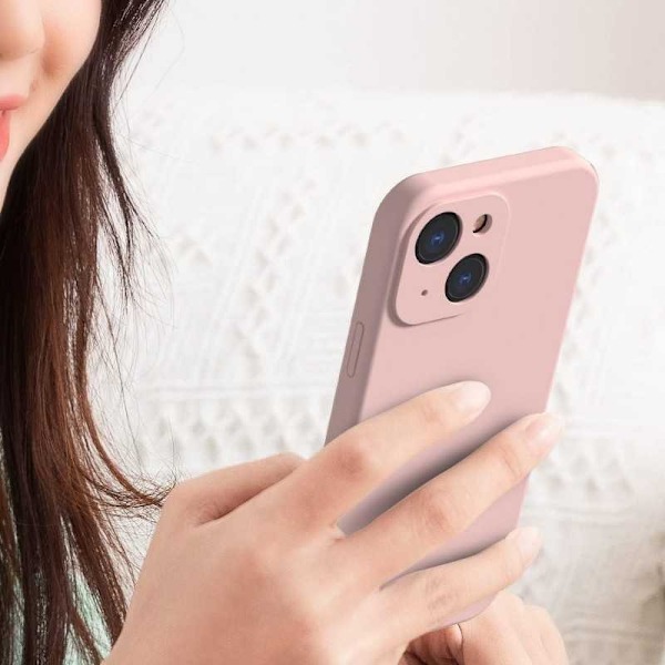 iPhone 14 Gummibelagd Mattrosa Skal Kameraskydd Liquid - Rosa