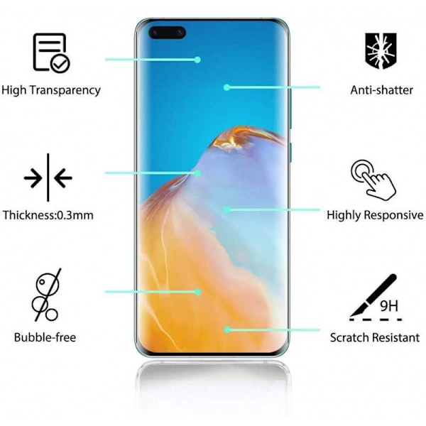 Huawei P40 Pro Härdat Glas 3D 0.26mm 9H Fullframe Transparent