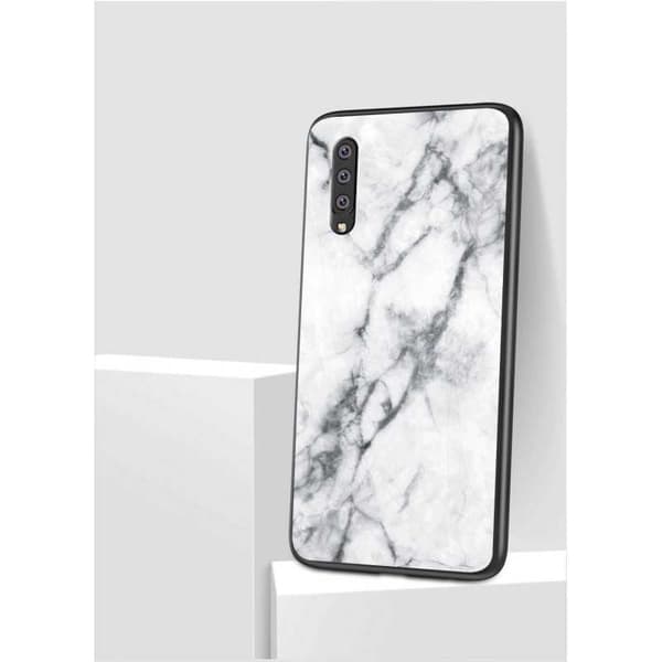 Samsung A7 2018 Marmorskal 9H Härdat Glas Baksida Glassback V2 Black Variant 2