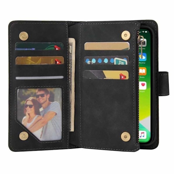 iPhone 13 Pro Max multifunktionelt pung etui Lynlås 8-rum Vinröd
