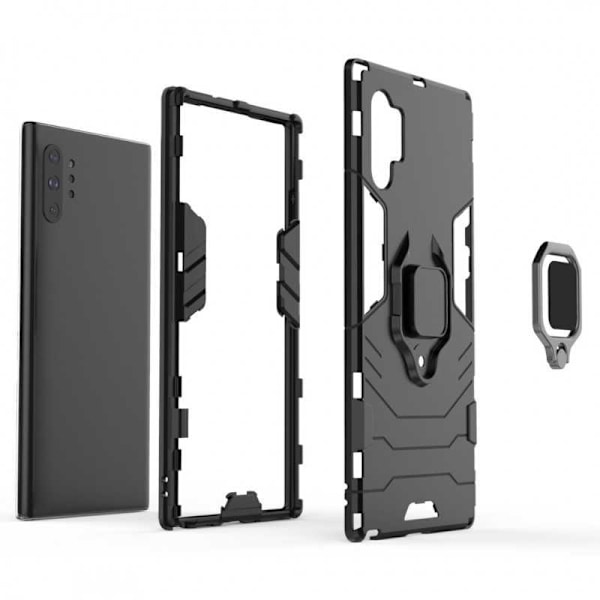 Samsung Note 10 Plus iskunkestävä suojus sormustelineellä ThinArmor Black