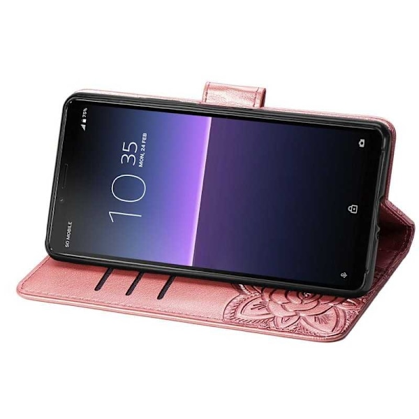 Xperia 10 II Plånboksfodral PU-Läder 4-FACK Motiv Fjäril Rosa guld