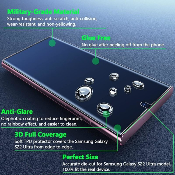 Samsung S22 Ultra Comprehensive 3D PET -näytönsuoja Transparent