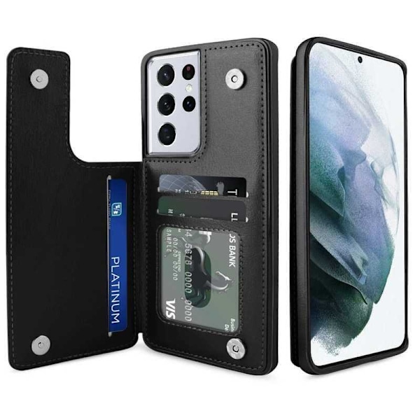 Samsung S22 Ultra Iskunkestävä Kannen korttipidike 3-POCKET Flippr Black