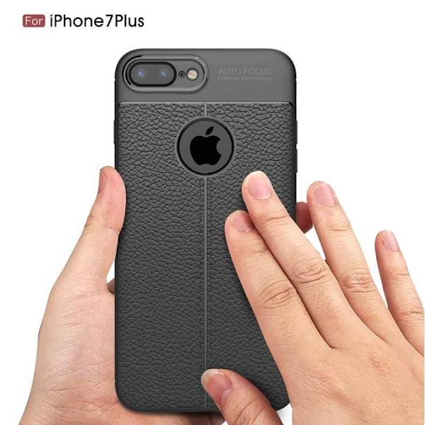 iPhone 7 Plus Stöttåligt & Stötdämpande Skal LeatherBack Svart