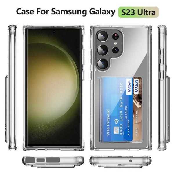 Samsung S23 Ultra stødsikkert cover med kortrum V3 Transparent