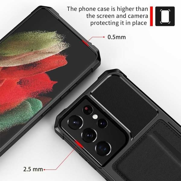 Samsung S21 Ultra Iskunkestävä kansi korttipaikalla Solid V2 Black