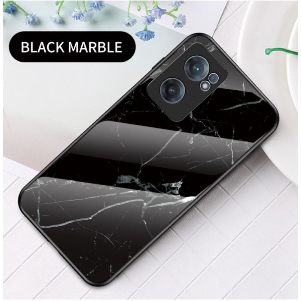 OnePlus Nord CE 2 5G Marmorikuori 9H Karkaistu lasi Takaosa Glassback V2 MultiColor Svart/Guld