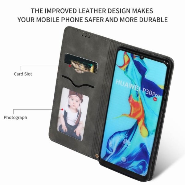 Huawei P30 Exclusive Flip Case Card-rom Suede Black