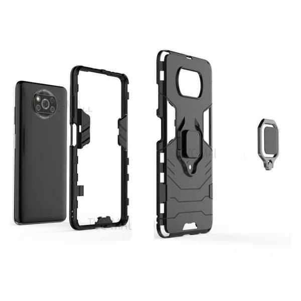 Xiaomi Poco X3 NFC iskunkestävä kansi sormustelineellä ThinArmor Black