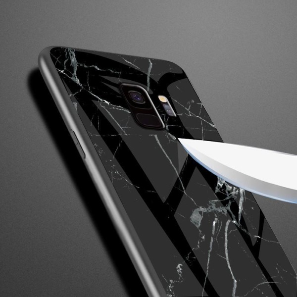 Samsung S9 Plus Marble Shell 9H hærdet glas bagside glas bagside Black Svart/Vit