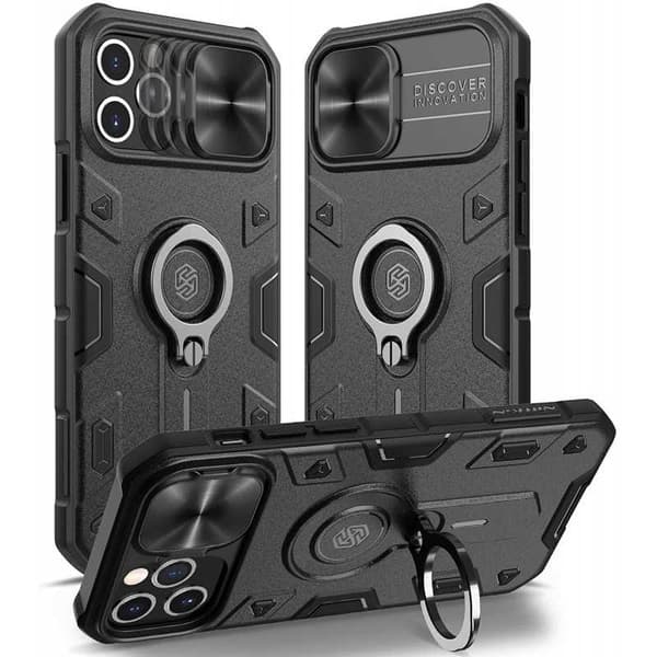 iPhone 12 Pro Max Iskunkestävä kotelo sormustelineellä Nillkin Black