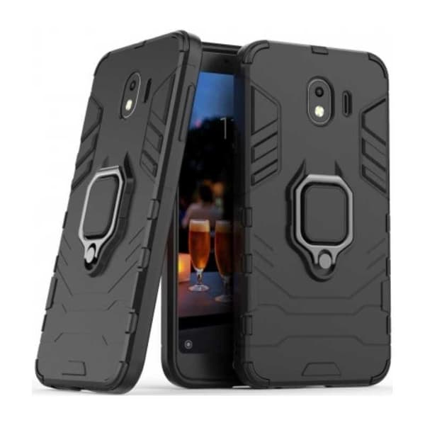 Samsung J4 Plus iskunkestävä suojus sormustelineellä ThinArmor Black