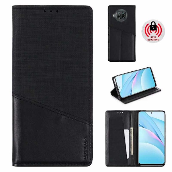 Xiaomi Mi 10T Lite Elegant PU-nahkakotelo RFID-estolla Black