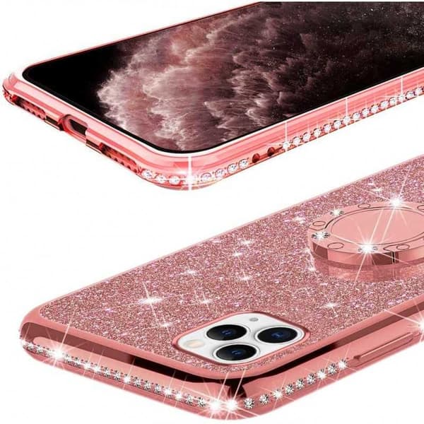 iPhone 12 Pro Stötdämpande Skal med Ringhållare Strass Guld