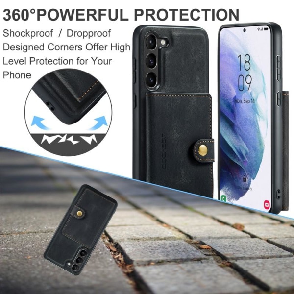 Samsung S23 Plus Stöttåligt Skal med Magnetisk Korthållare JeeHo Svart