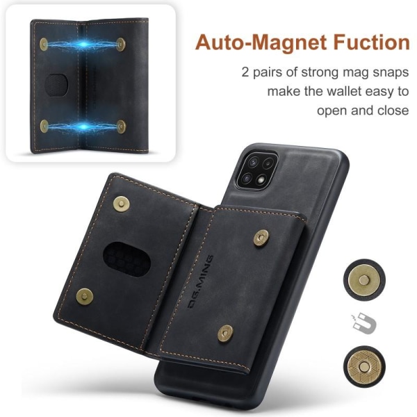 8-FACK Samsung A22 5G støtsikkert deksel med magnetisk kortholde Black