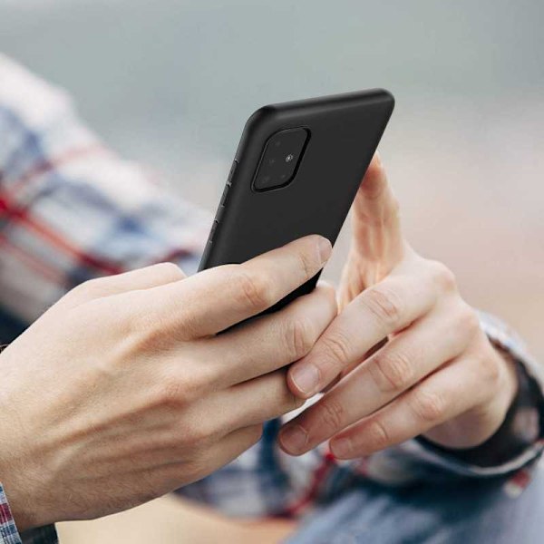 Samsung A51 Gummibelagd Mattsvart Silikon Skal Svart