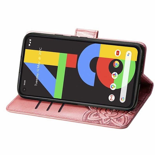 Google Pixel 4a 4G Wallet Case PU Læder 4-BAG Motiv Butterfly Pink gold