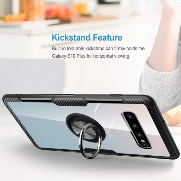 Samsung S10 Käytännöllinen iskunkestävä kotelo rengaspidikkeellä Transparent