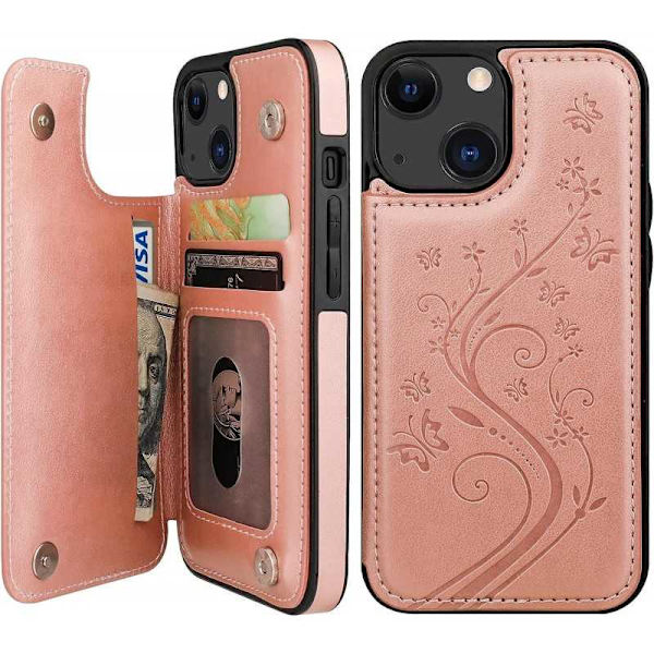 iPhone 13 Mini Iskunkestävä kotelo, 3-taskuinen Flippr V2 Pink gold
