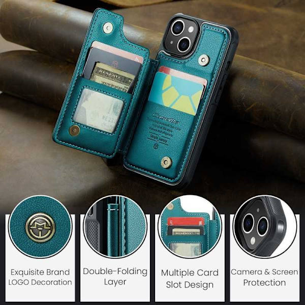 CaseMe Shockproof Cover Kortholder Stander 4-rums iPhone 13 Grön
