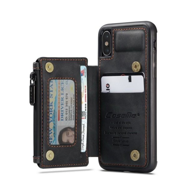 iPhone X-deksel kortholder og glidelås 4-LOMME CaseMe Flippr Black