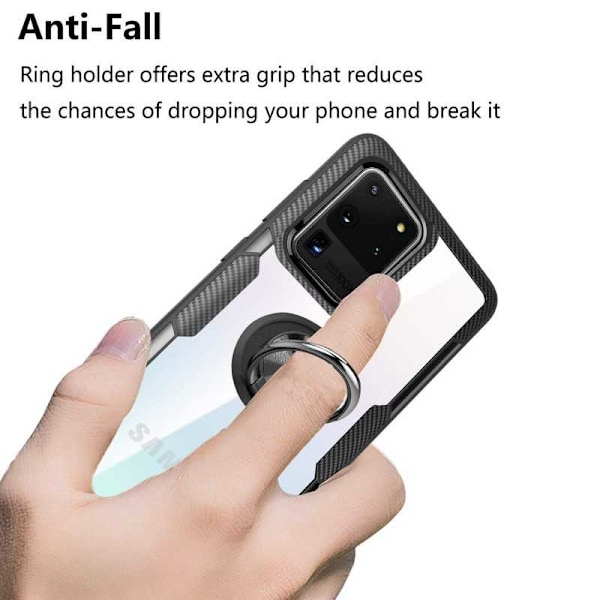 Samsung S20 Ultra Praktisk stødsikkert cover med ringholder V4 Black