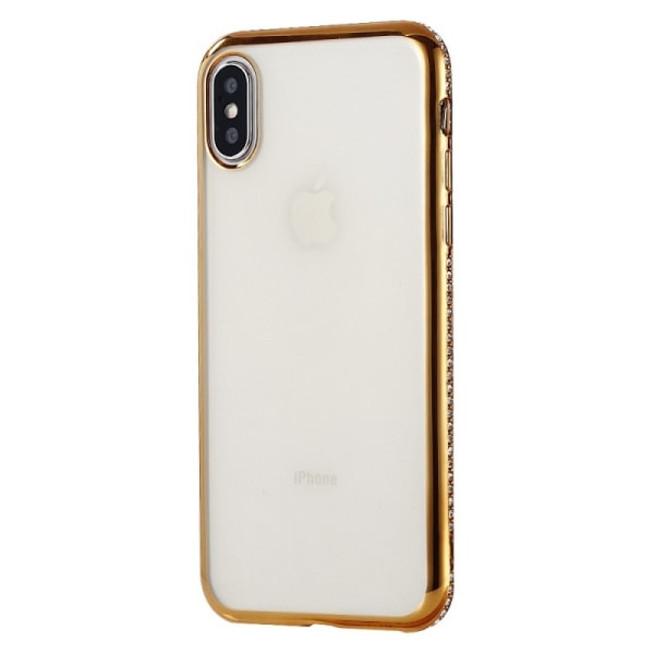 iPhone X stødabsorberende gummicover med rhinsten Guld