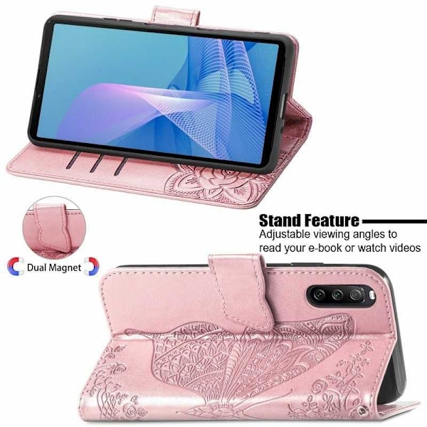 Xperia 10 IV Plånboksfodral PU-Läder 4-FACK Motiv Fjäril Svart