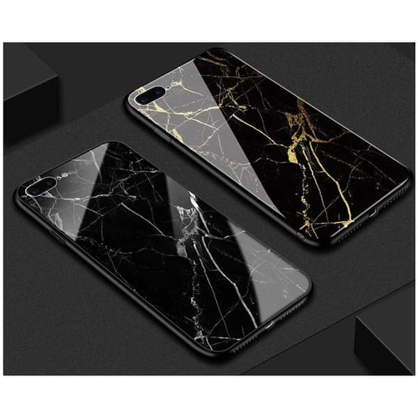 iPhone 8 Plus Marmorskal 9H Glas Baksida Glassback Black Variant 1