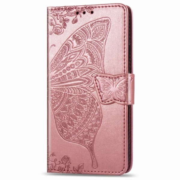 OnePlus Nord N10 lommebokveske PU skinn 4-LOMMER Motiv Butterfly Pink gold