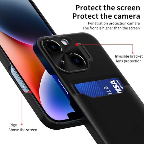 iPhone 14 Plus Stødabsorberende Cover med Kortholder fejl Glitch Svart