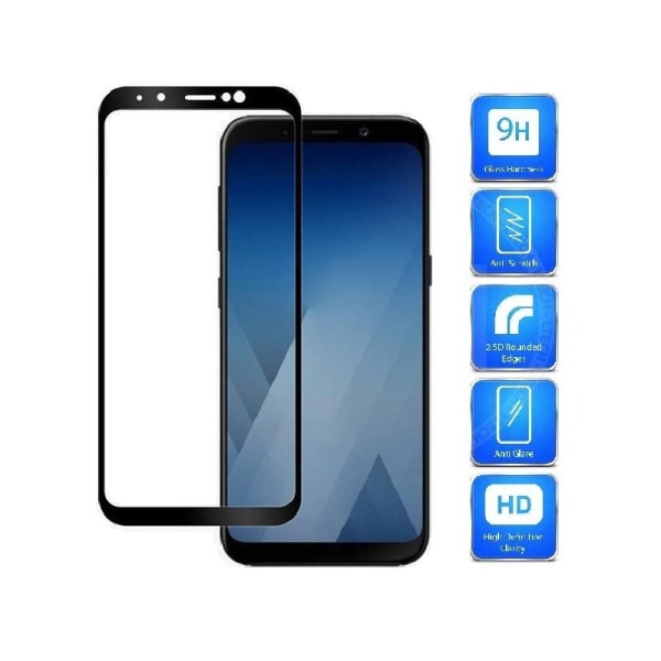 Samsung A8 2018 hærdet glas 0,26 mm 2,5D 9H fuld ramme Svart
