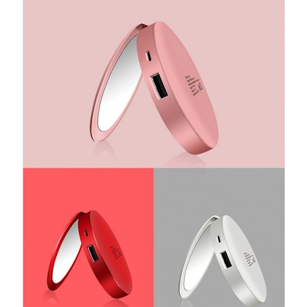 Kompakt Sminkspegel med LED-Belysning och Powerbank Rosa