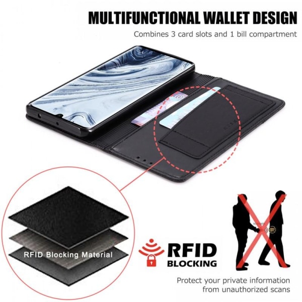 Xiaomi Mi Note 10/10 Pro Elegant PU-nahkakotelo RFID-estolla Black