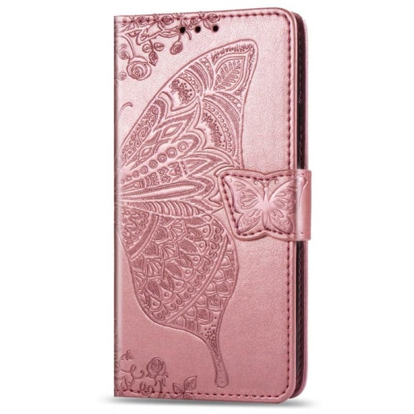 Samsung S8 lommebokveske PU skinn 4-LOMMER Motiv Butterfly Rosenguld
