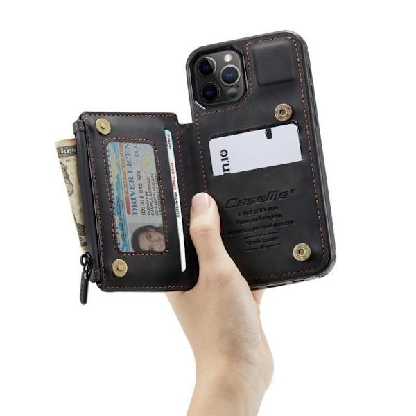 iPhone 13 Pro Max Skal Korthållare & Dragkedja 4-FACK CaseMe Flippr Svart