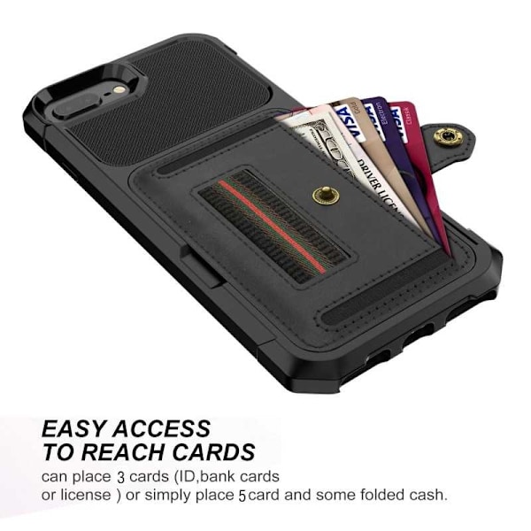 iPhone 6 Plus / 7 Plus / 8 Plus Stöttåligt Skal med Kortfack Solid V5 Svart