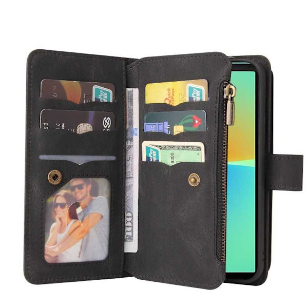 Xperia 10 IV multifunktionelt pung etui Lynlås 13-rum Black