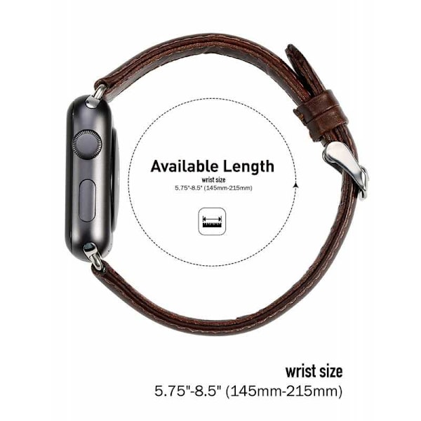 Apple Watch SE 44mm stilfuld læderrem - mørkebrun Dark brown