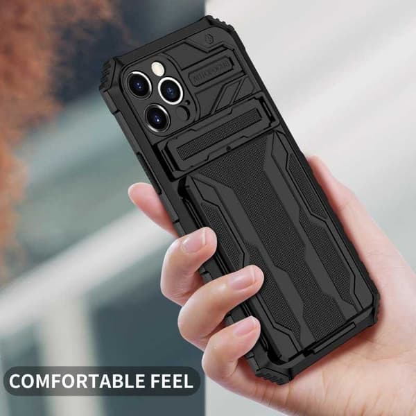 iPhone 12 Pro Max Iskunkestävä kansi Jalusta ja korttipaikka ThinArmor V3 Black