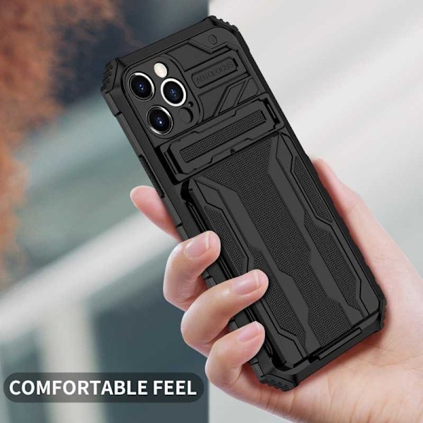iPhone 12 Pro Max Slagfast Shell Kickstand & kortrum ThinArmor V3 Black