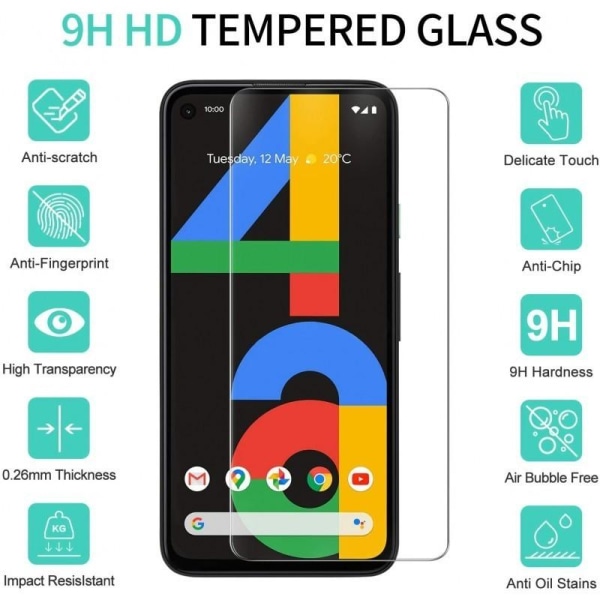 2-PAKK Google Pixel 4a 5G Herdet glass 0,26mm 2,5D 9H Transparent