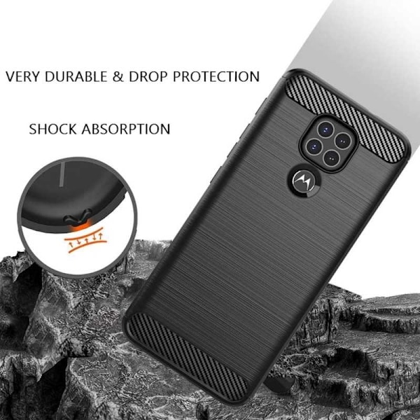 Motorola Moto E7 Plus iskunkestävä SlimCarbon kotelo Black