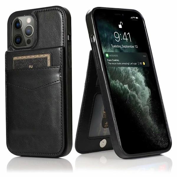 iPhone 15 Pro Max Mobil Cover Kortholder 5-SLOT Retro V3 Svart