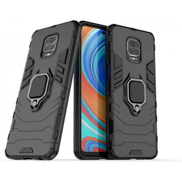 Xiaomi Redmi Note 9S & 9 Pro iskunkestävä kotelo ThinArmor sormustelineellä Black
