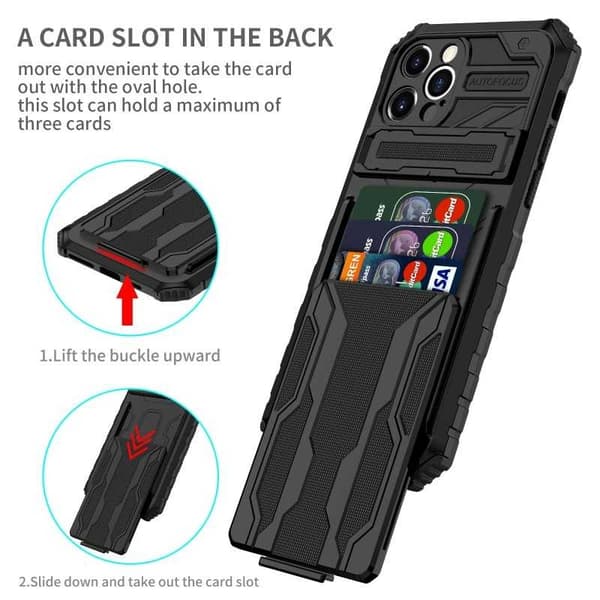 iPhone 12 Pro Max Iskunkestävä kansi Jalusta ja korttipaikka ThinArmor V3 Black