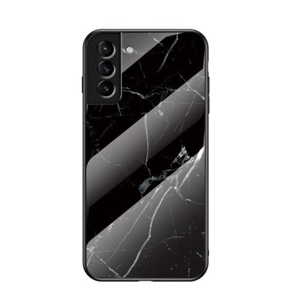 Samsung S23 Plus marmorskal 9H hærdet glasbagside Glassback V2 Svart/Vit