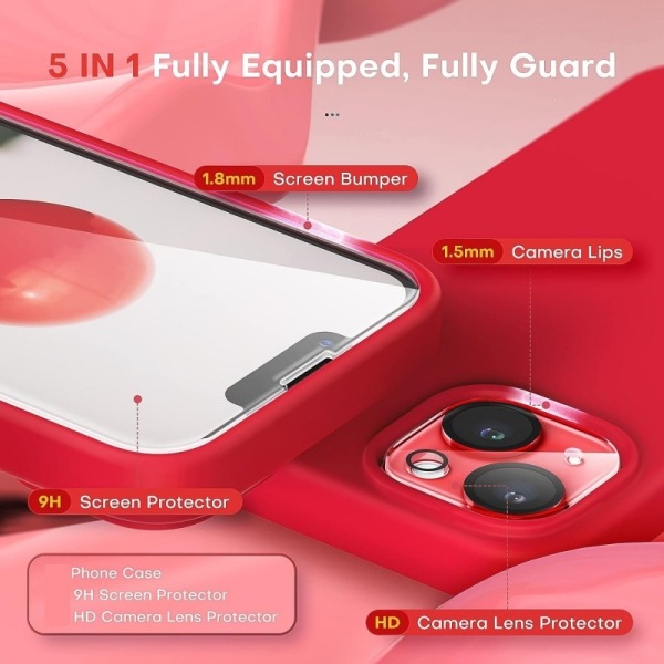3in1 Gummibelagt Stilrent Skal iPhone 15 Plus - Röd